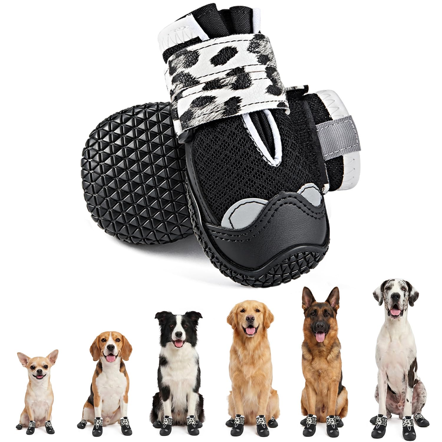 Eyein Hundeschuhe Pfotenschutz, atmungsaktiv Hundeschuhe mit Rutschfester Sohle und reflektierendem Klettverschluss für kleine, mittlere und große Hunde