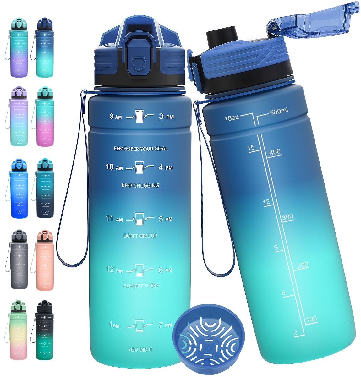Expansea Trinkflasche 1L/500ml/ 700ml/1500ml Sportflasche, BPA-frei Tritan Trinkflasche Sport Auslaufsicher mit Zeitmarkierung - Wasserflasche für Fitness, Fahrrad, Outdoor, Yoga, Gym, Schule