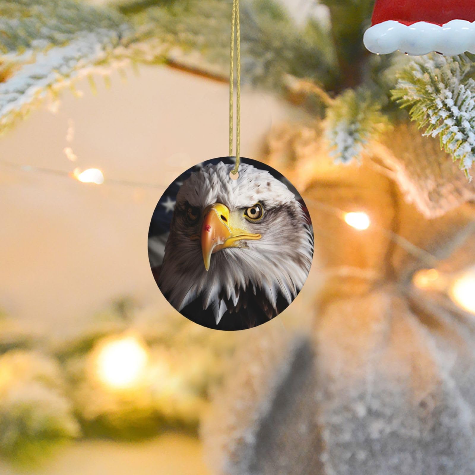 Christmas Ornaments for Christmas Tree Decoration Ceramic Hanging America Flag and Eagle Ornament with Gold Ribbon Crafts Round Pendant for Keepsake Gifts Glass Xmas Decor Party Supplies