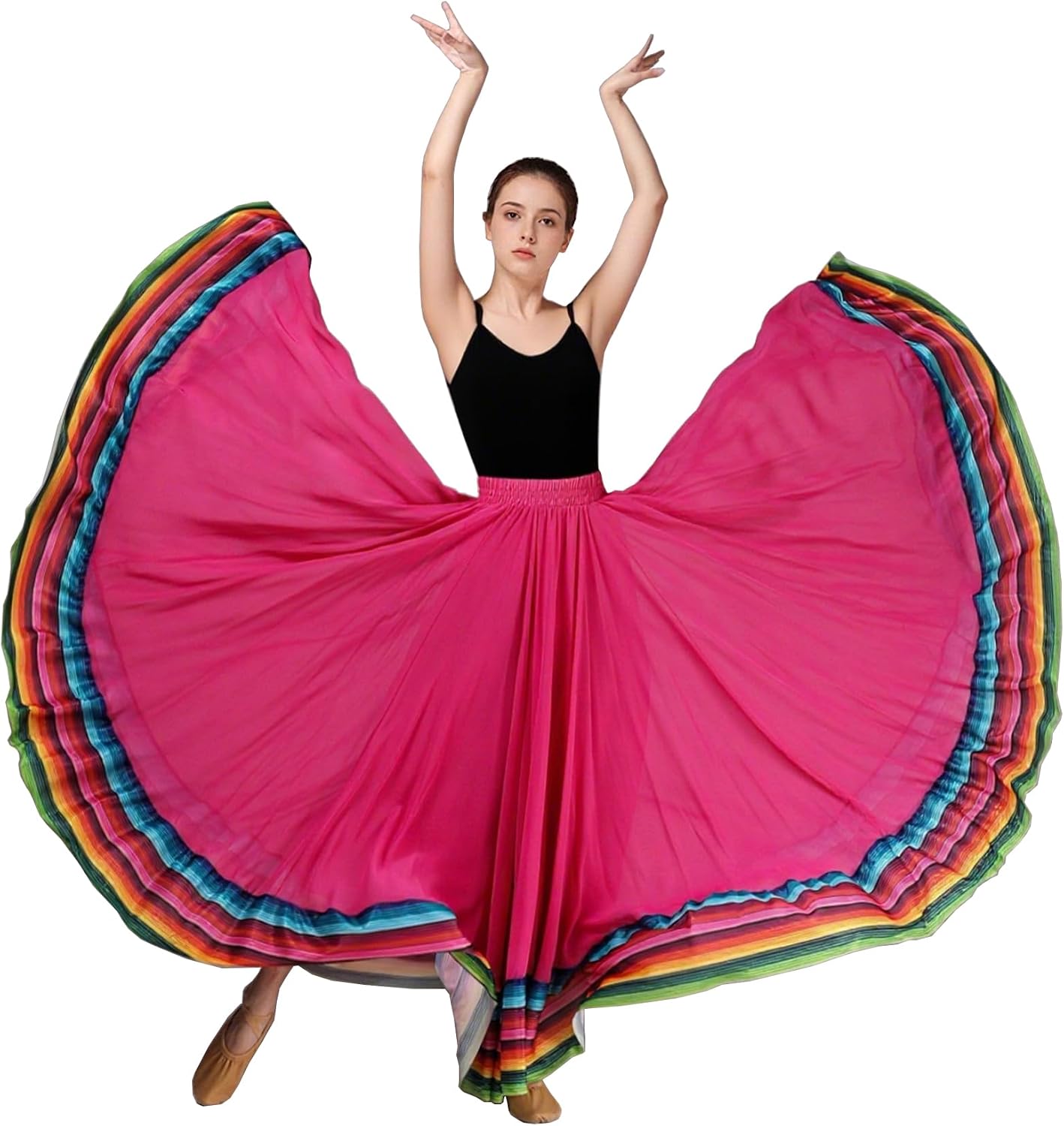 Women's Chiffon Swing Long Skirt for Lyrical Belly Folkloric Mexican Dance & Flamenco Dance Skirt