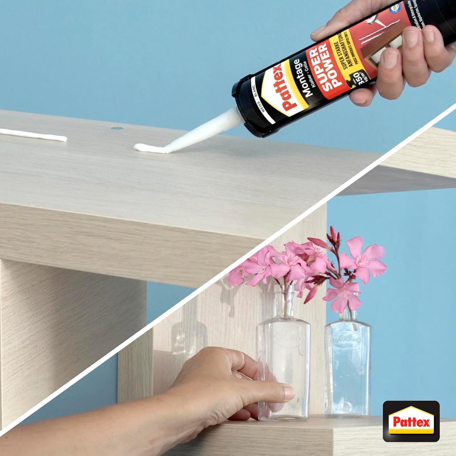 Pattex Montagekleber Super Power, Baukleber mit superstarker Anfangshaftung, Kraftkleber für saugende Materialien, Kleber für innen & außen, Aktionspack mit 12 x 370g, 9H PXS37
