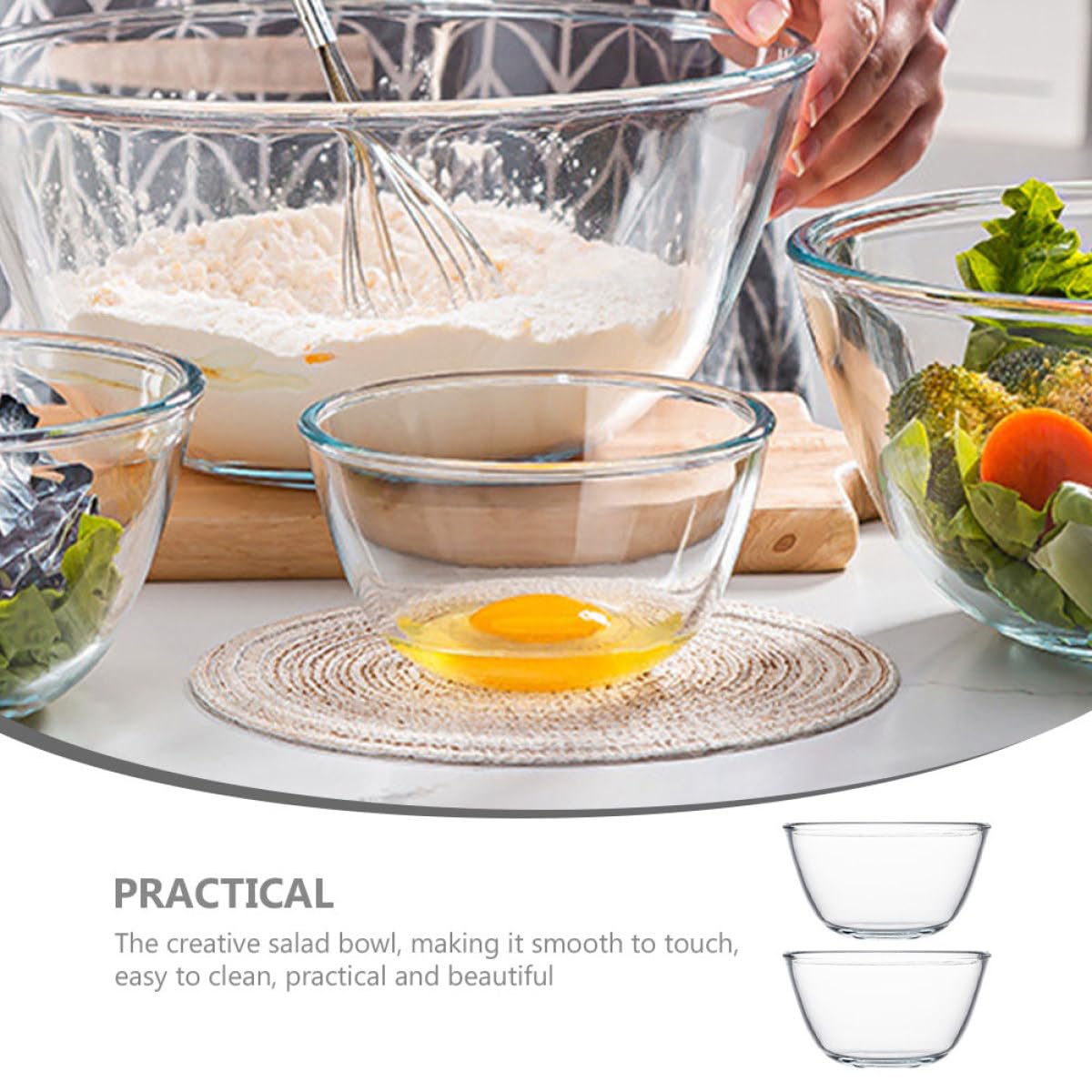 Housoutil Cuencos de Vidrio Multiusos 2 Piezas 500 Ml Tazones para Mezclar y Servir Ensaladas Postres y Sopas Aptos para Hogar Restaurante y Celebraciones