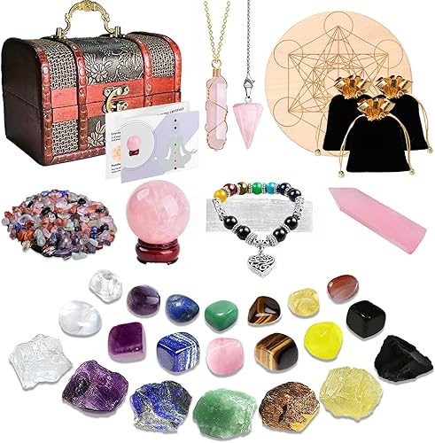 Cristales y piedras curativas, juego de 34 cristales curativos para meditación, yoga, piedras curativas y cristales, 14 cristales naturales caídos y