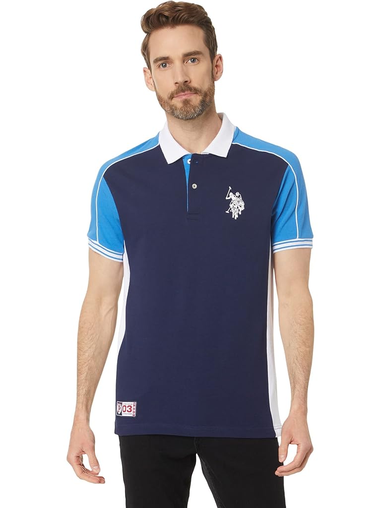 U.S. POLO ASSN. Slim Fit Short Sleeve Double Collar Pique Knit Polo Shirt