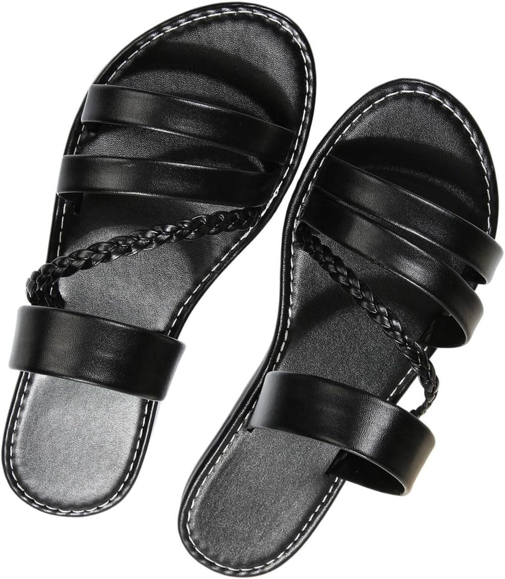 Verdusa Women’s Braided Strappy Flat Sandals Summer Slides Open Toe Beach Shoes