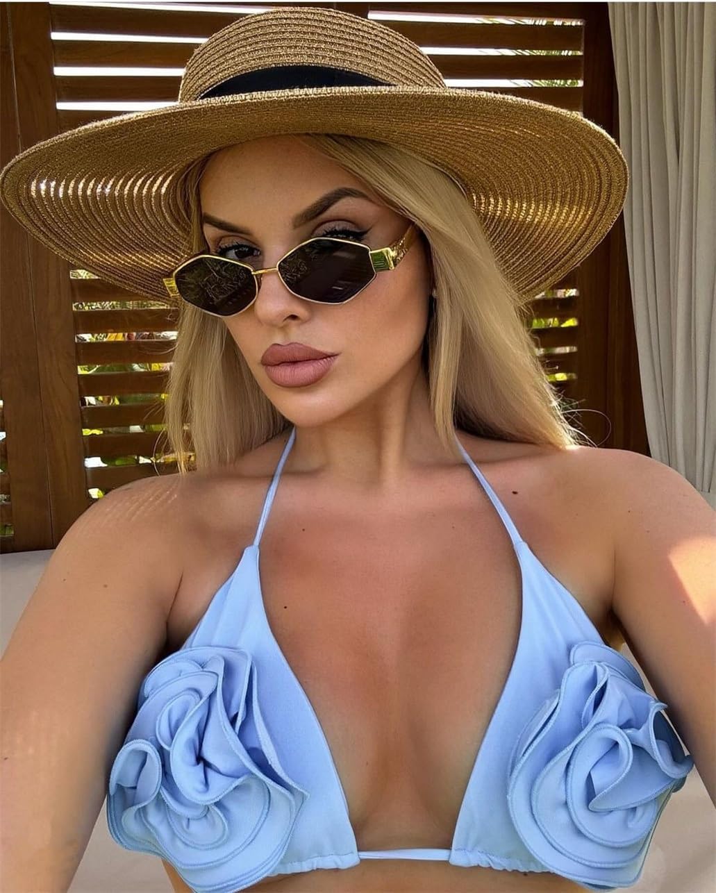 ADE WU Trendy Hexagon Sunglasses for Women Men Vintage Gold Geometric Metal Frame Shades - Image 2