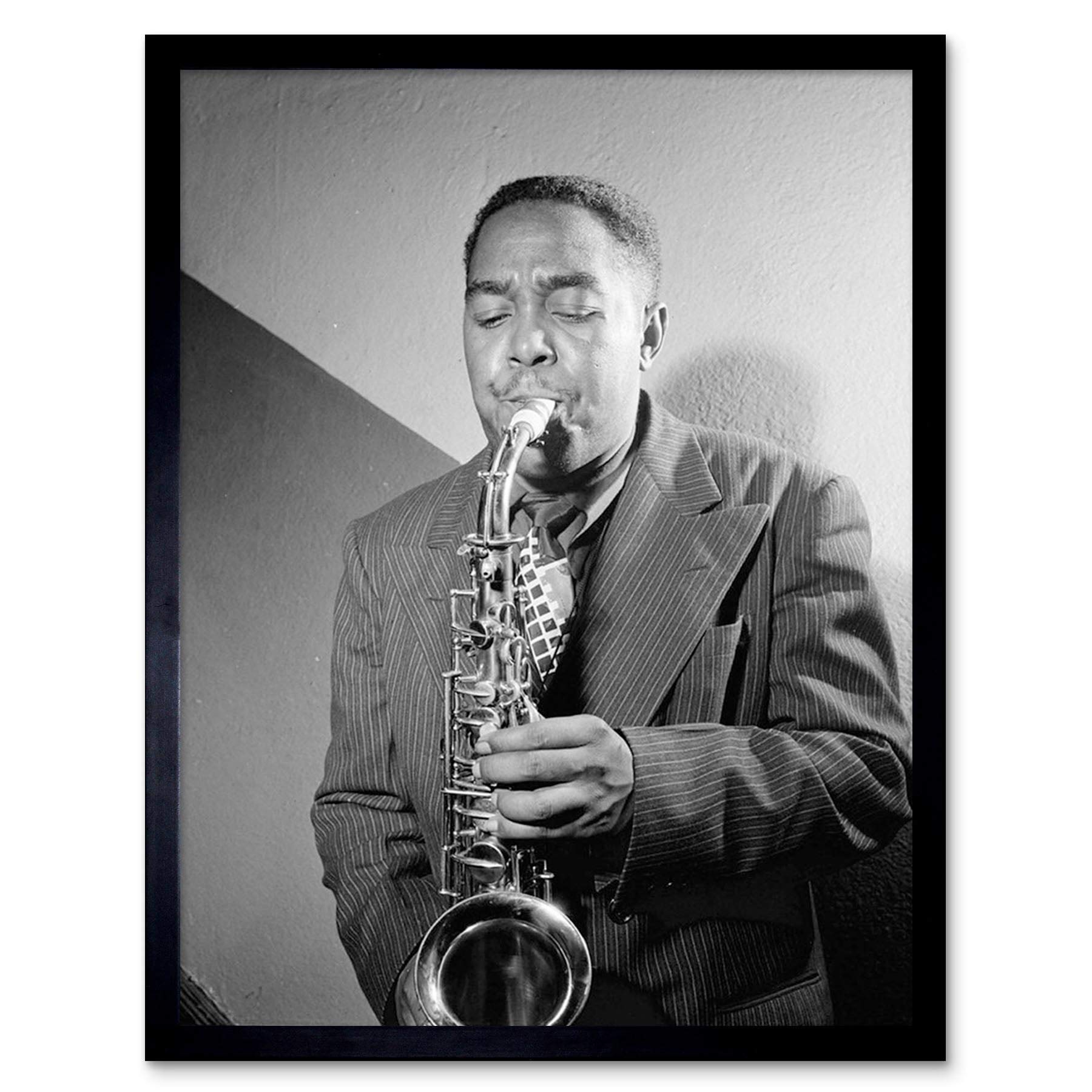 Wee Blue Coo Vintage Portrait Sax Jazz Legend Bird Charlie Parker Art Print Framed Poster Wall Decor 12X16 Inch
