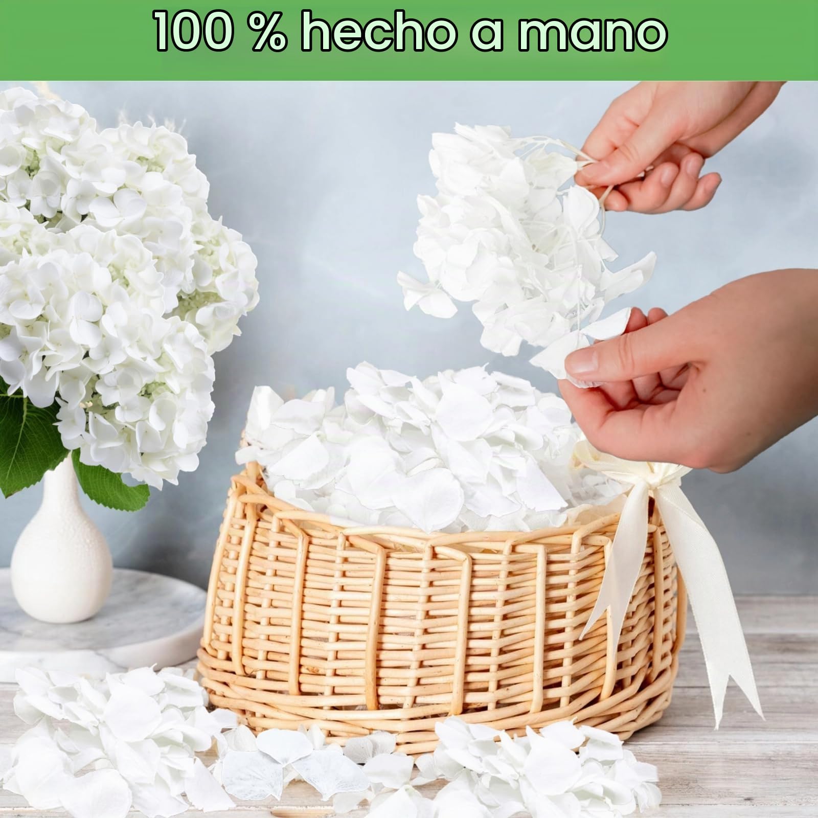 Más de 2500 pétalos de hortensia blancos secos reales de Lvory – 1.7 onzas preservadas de flores naturales para decoración de bodas, confeti de fiesta, centros de mesa de cena, manualidades