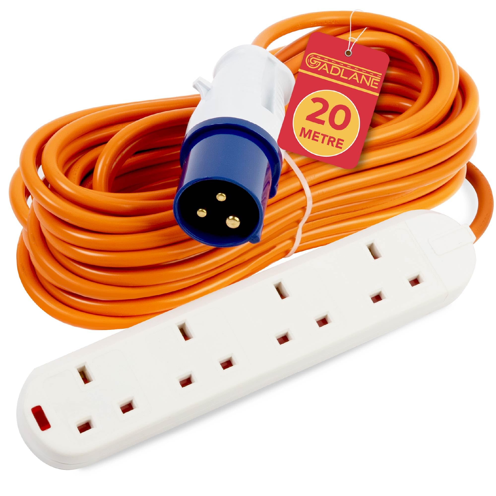 GADLANE Camping Electric Hook Up Cable - Heavy Duty 10 Metre, 4 Gang Electric Hook Up for Camping, Mobile Homes, Refrigerated Vehicles - High Visibility 16A Caravan Extension Lead (10M) — view 9