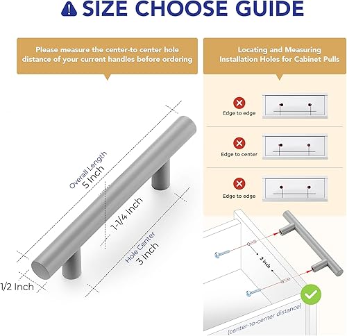 Miniatura 164 de Ravinte - 30 manijas de acero inoxidable para armario de cocina, 5 pulgadas de largo, agujero de 3 pulgadas, rosado