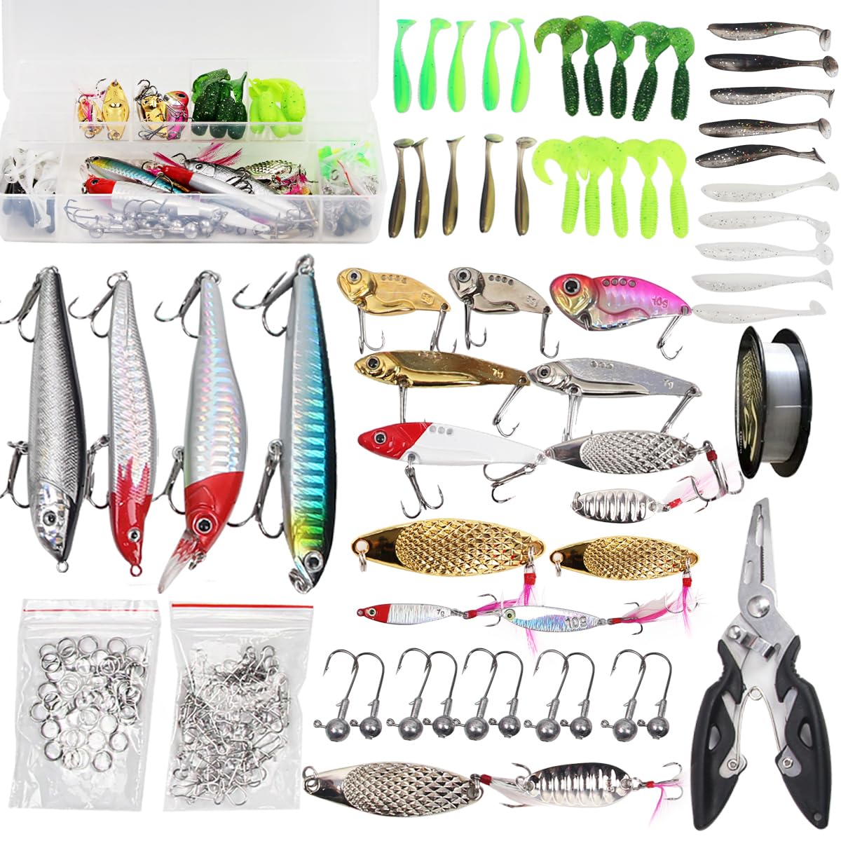 136 Pcs Fishing Lures Kit With Tackle Box - Bass Lures, Spoons, Spinners, Hooks, Sinkers - Fishing Gift Set - View #9