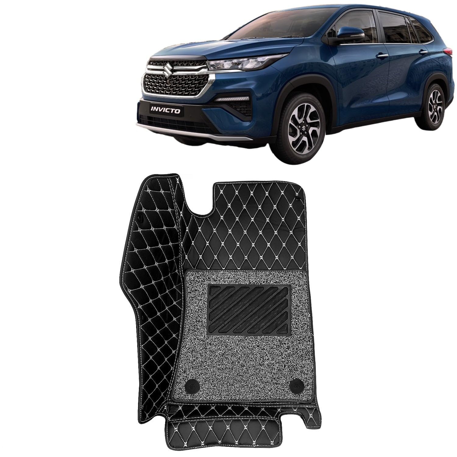 KINGSWAY® Invicto 7D Car Mat for (Year 2023 Onwards), Compatible with Maruti Suzuki Invicto 8 Seater Car Floor Mats, Complete Set of 4 Pieces, Top-Notch PU Leatherette 7D Foot Mats, Washable, Black