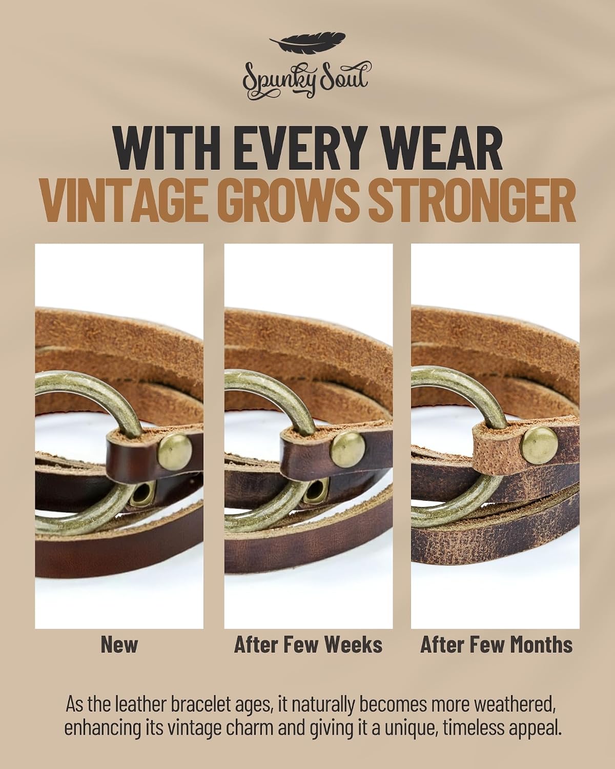 SPUNKYsoul Buckle or 5 Wrap Leather Circle Bracelet - Handmade Adjustable Leather Wrap Bracelet for Women & Men, Unique Distressed Stackable Jewelry with Symbolic Circle for Everyday Wear & Gifting