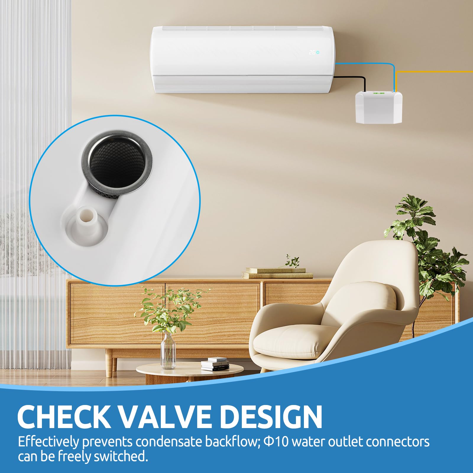 Bomba de Condensados Aire Acondicionado, Bomba de Condensado 24L/H, con Alarma ce Desbordamiento, Automática Silenciosa con Manguera ce 5m/Depósito ce Agua ce 200ml para Aires Acondicionados ce 8KW