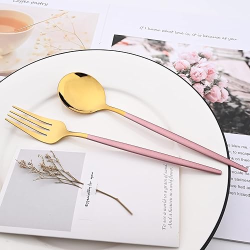 Miniatura 69 de Juego de cubiertos de espejo, 24 piezas de cubiertos de acero inoxidable 18/0 con mango verde menta, vajilla simple y moderna para cena de fiesta