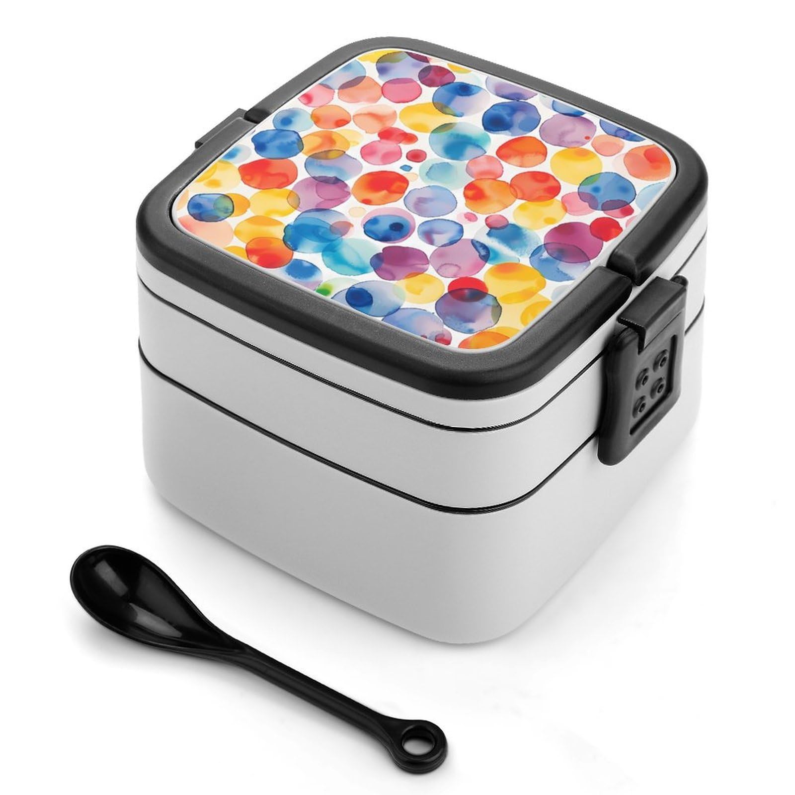 CGSBNGHA Watercolor Colourful Spot Bento Lunch Box 2 Layer Lunchbox Food Container for Adults Office