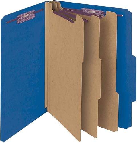 Smead Carpeta de archivos de clasificación de cartón prensado con cierres SafeSHIELD, 3 divisores, expansión de 3 pulgadas, tamaño legal, azul