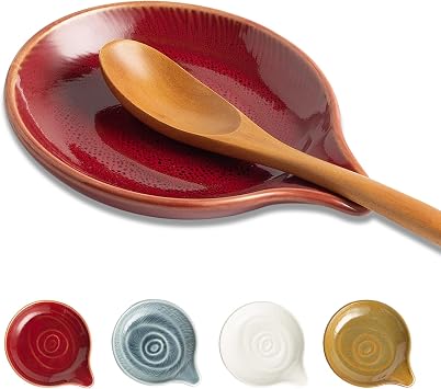 BEUNAIZER Ceramic Spoon Rest, 5.3 in Spiral Glaze for Stove Top and Counter