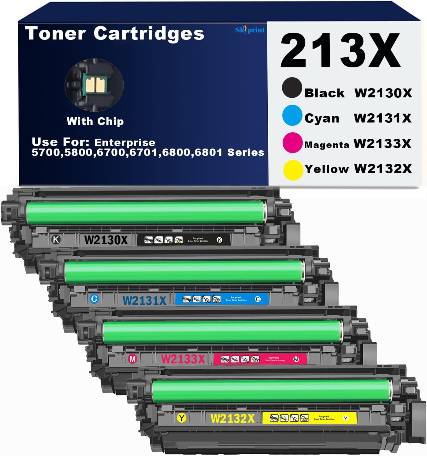 213 213X Toner High Capacity Toner Cartridges Compatible HP 213X W2130X Toner use for Enterprise 5700 5800 6700 6701 6800 6801 Series Printer 213X Black Cyan Magenta Yellow