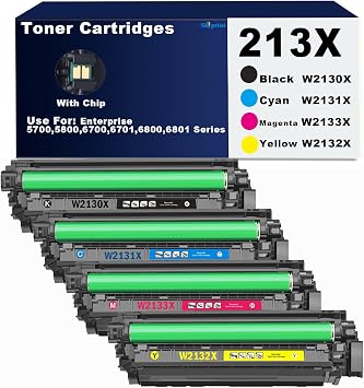 213 213X Toner High Capacity Toner Cartridges Compatible HP 213X W2130X Toner use for Enterprise 5700 5800 6700 6701 6800 6801 Series Printer 213X Black Cyan Magenta Yellow