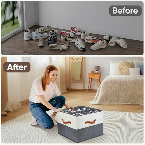 Miniatura 6 de Organizador de zapatos para armario, 1 paquete de contenedor de almacenamiento de zapatos con divisores ajustables, caja de zapatos que ahorra