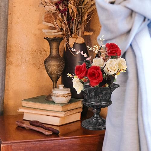 Miniatura 7 de Yardwe Jarrón de urna clásica para urna, jarrón de trompeta de metal, jarrones de mesa de boda, jarrones de hierro fundido, jarrón clásico de urna