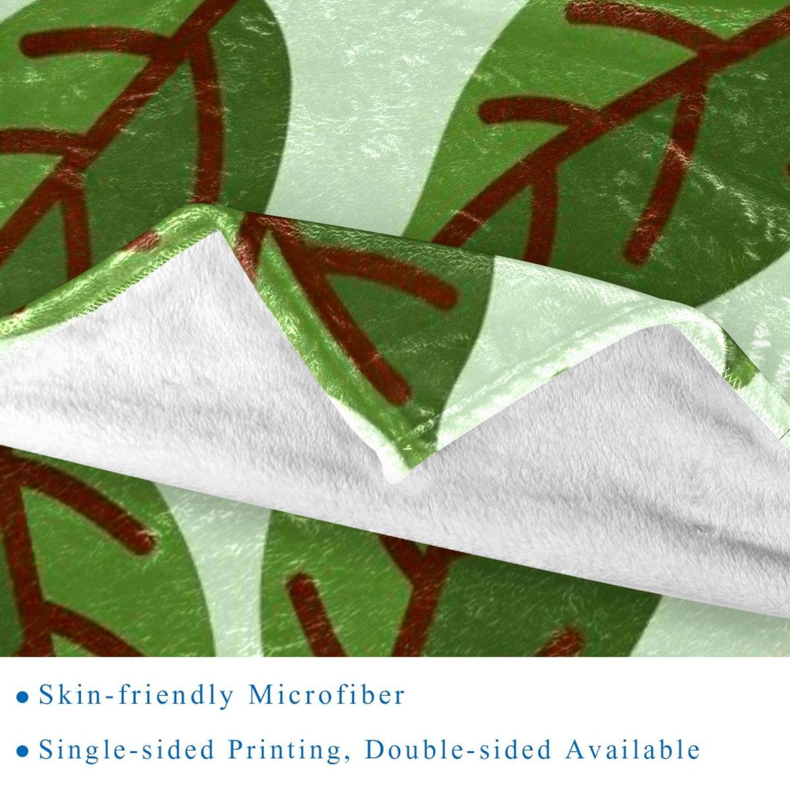 Coperta in pile, super morbida, lussuosa, con fogliame, motivo foglie verdi