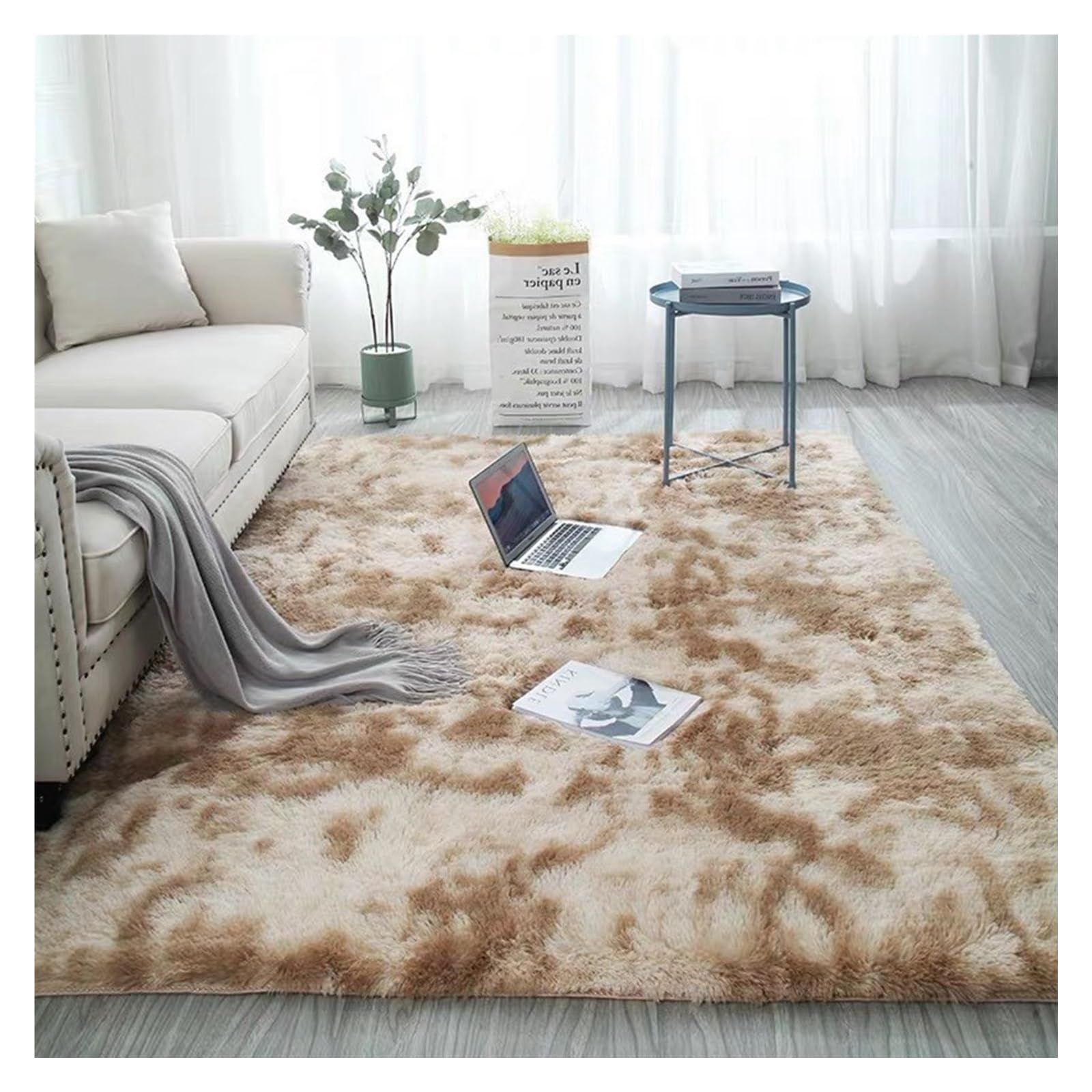 GOUSANG Large Living Room Carpets, 200 x 300 cm Modern Carpet Living Room Rugs Modern Long Hair Fluffy Rug for Living Room, Bedroom, Sofa, Floor, Khaki