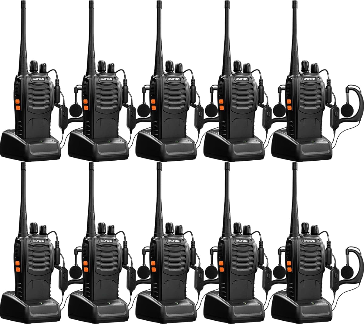 Baofeng Walkie Talkies Two-Way Radios bf-888s for Adults Long Range Rechargeable Communicator Handheld Professional UHF Interphone 10 Pack Walky Talky Set with Earpiece,Li-ion Battery and Charger