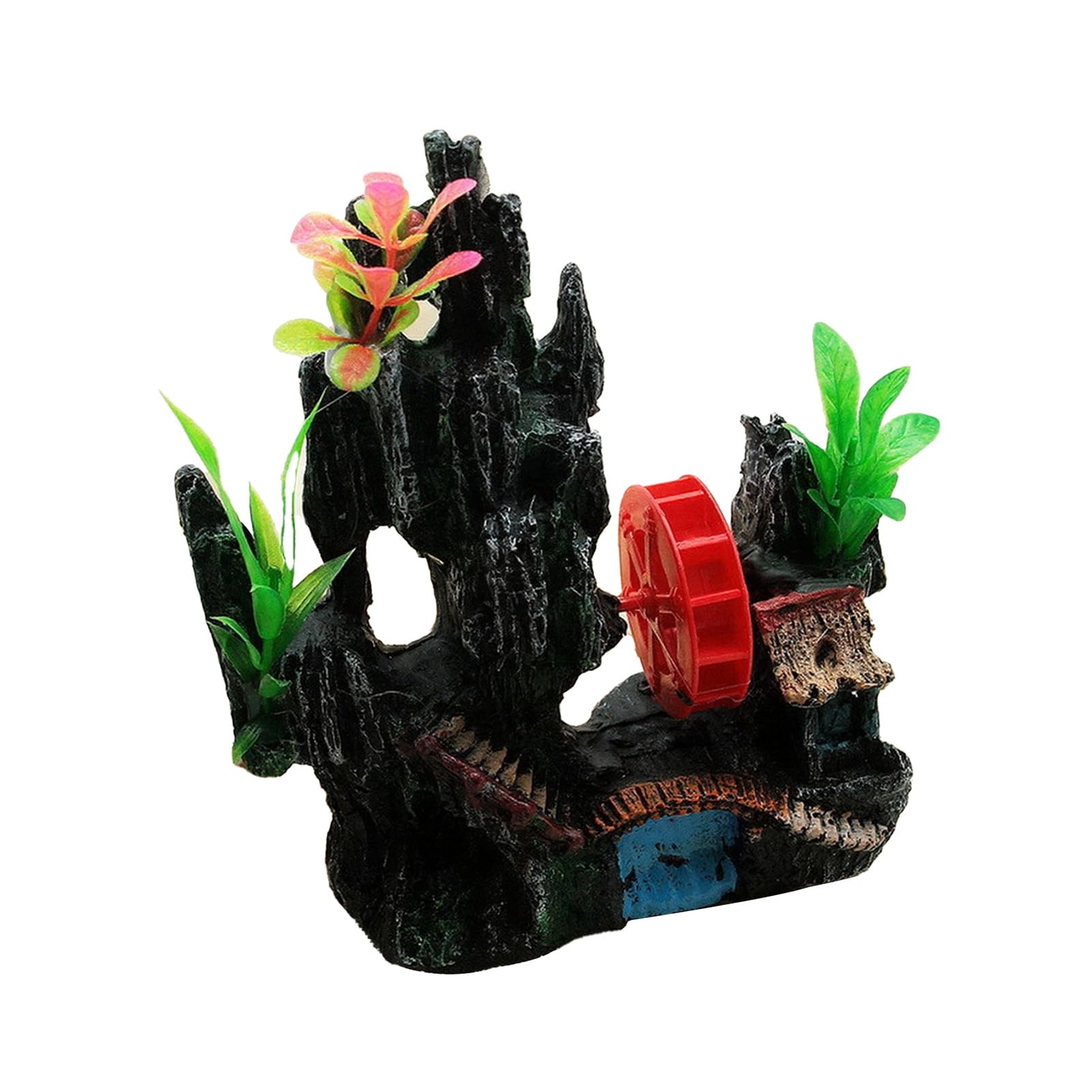 Glifora Aquarium Spinning Waterwheel Resin Fish Tank Ornament with Air Bubbler, Rockery Mountain Decor for Betta Shrimp Tanks C