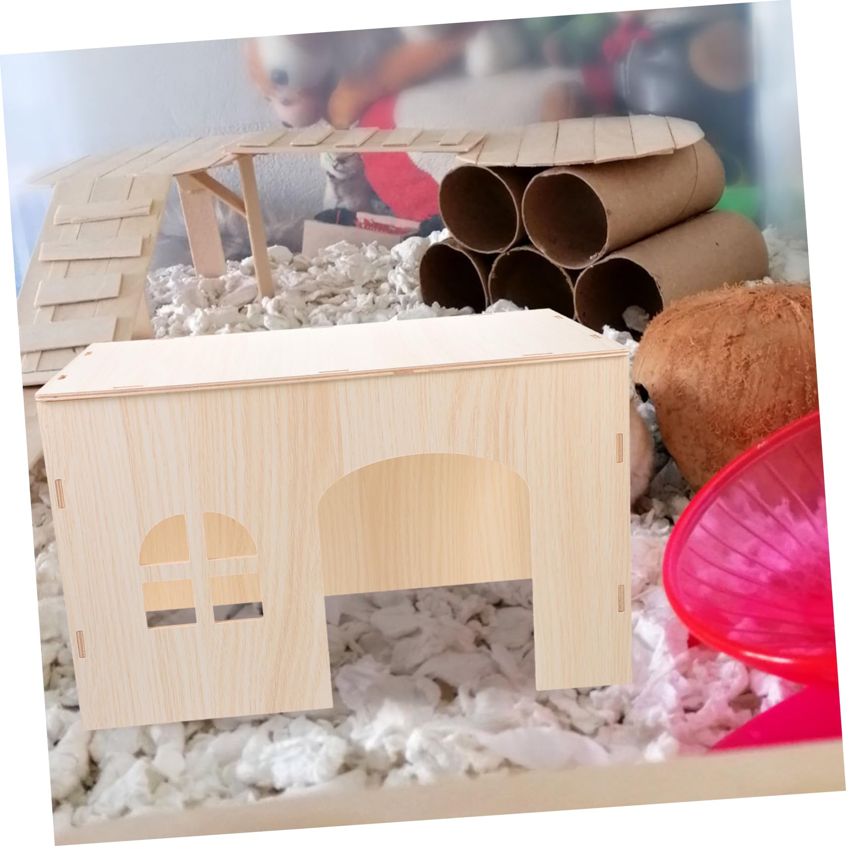 Casa de Madera Nido Resistente Beige para Hámsteres y Chinchillas y Cama Acogedora para Pequeños Roedores y Conejos en Espacios Interiores