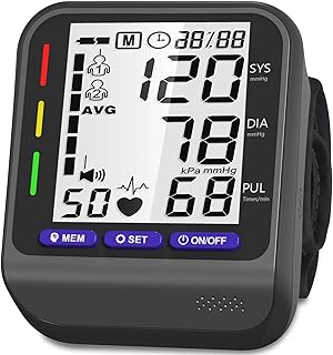 Wrist Blood Pressure Monitor, Blood Pressure Monitor with Adjustable Wrist Cuff, 3-Color Indicator, Dual 198 Reading Memory, Large LCD Display Digital BP Machine