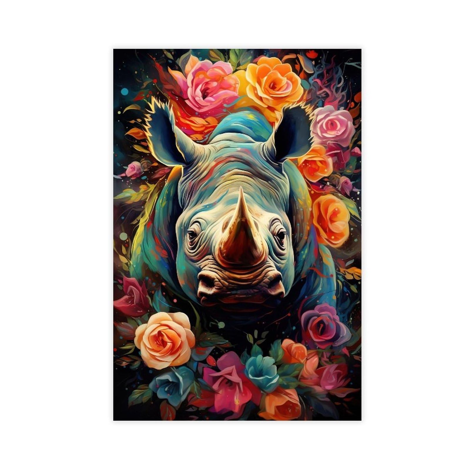 Qnvjqkdsi Unframe Rhinoceros Poster, Animal Art Canvas Poster Bedroom Decor Landscape Office Room Decor Gift 24" L X 36" W