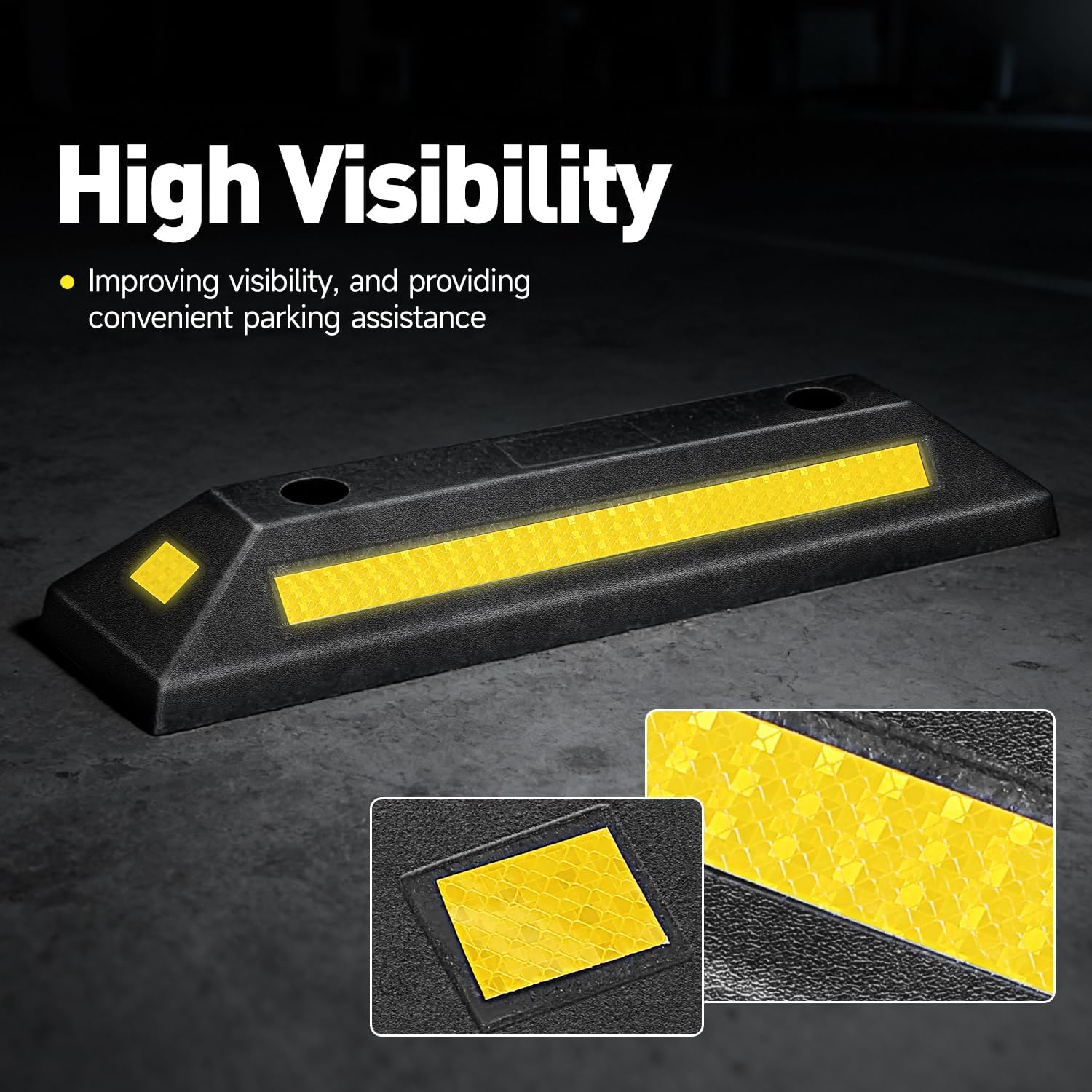 DNA Motoring Heavy Duty 2 Pack Garage Parking Aid, 21" Parking Stopper for Garage, Car Curb Floor Parking Lot Wheel Tire Stops Bumpers, w/Reflective Yellow Tape Curb, 21" L x 5.7" W x 3.14" H
