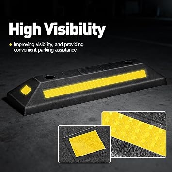DNA Motoring 2 Pack 21 Parking Stopper for Garage, Heavy Duty Garage Parking Aid, Parking Gadgets Protects Car and Garage Walls, w/Reflective Yellow Tape Curb, 21 L x 5.7 W x 3.14 H, TOOLS-00826