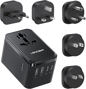 LENCENT 28W Universal Travel Adapter Kit, International Adaptor with 3 USB C 2 USB A, Worldwide Charger for Europe UK Maldives Sri Lanka India Nepal Ghana Zimbabwe Tanzania Nigeria (Type D/G/C/I/A)