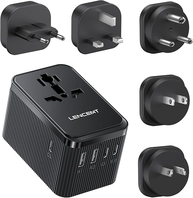LENCENT 28W Universal Travel Adapter Kit, International Adaptor with 3 USB C 2 USB A, Worldwide Charger for Europe UK Maldives Sri Lanka India Nepal Ghana Zimbabwe Tanzania Nigeria (Type D/G/C/I/A)