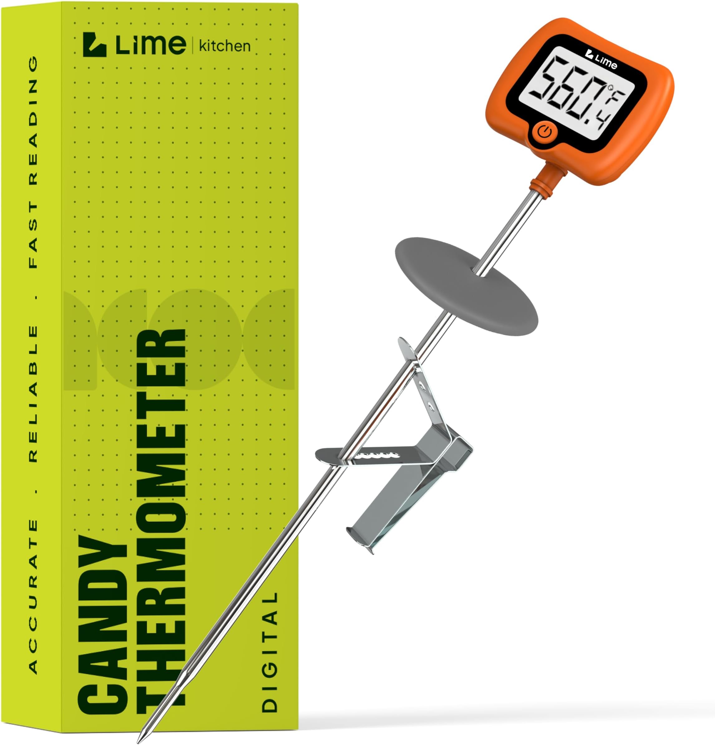 Digital Candy Thermometer with Pot Clip, 10" Long Stainless Steel Probe, Instant Read Kitchen Thermometer for Cooking, Baking, and Candy Making