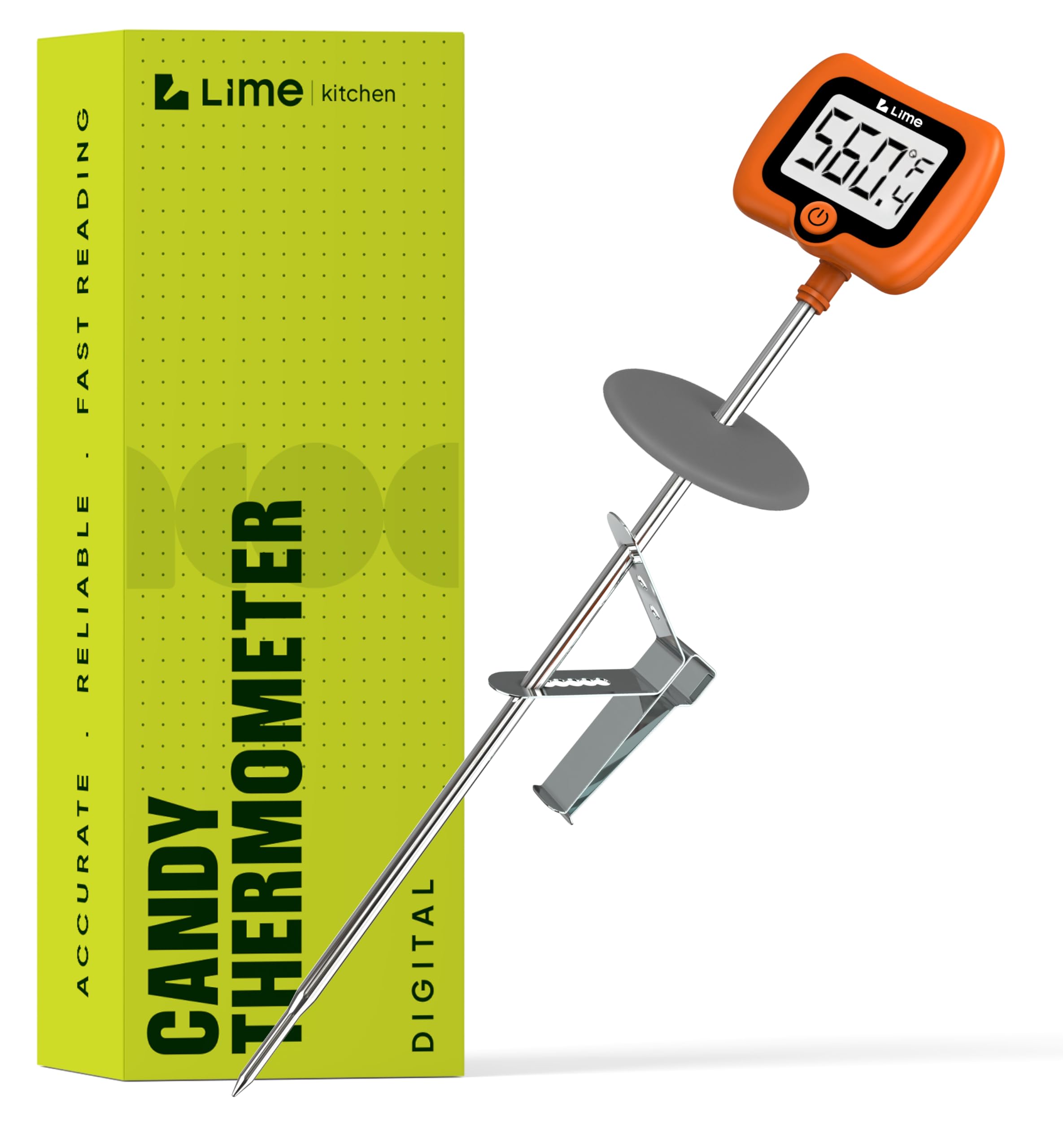 Digital Candy Thermometer with Pot Clip, 10" Long Stainless Steel Probe, Instant Read Kitchen Thermometer for Cooking, Baking, and Candy Making