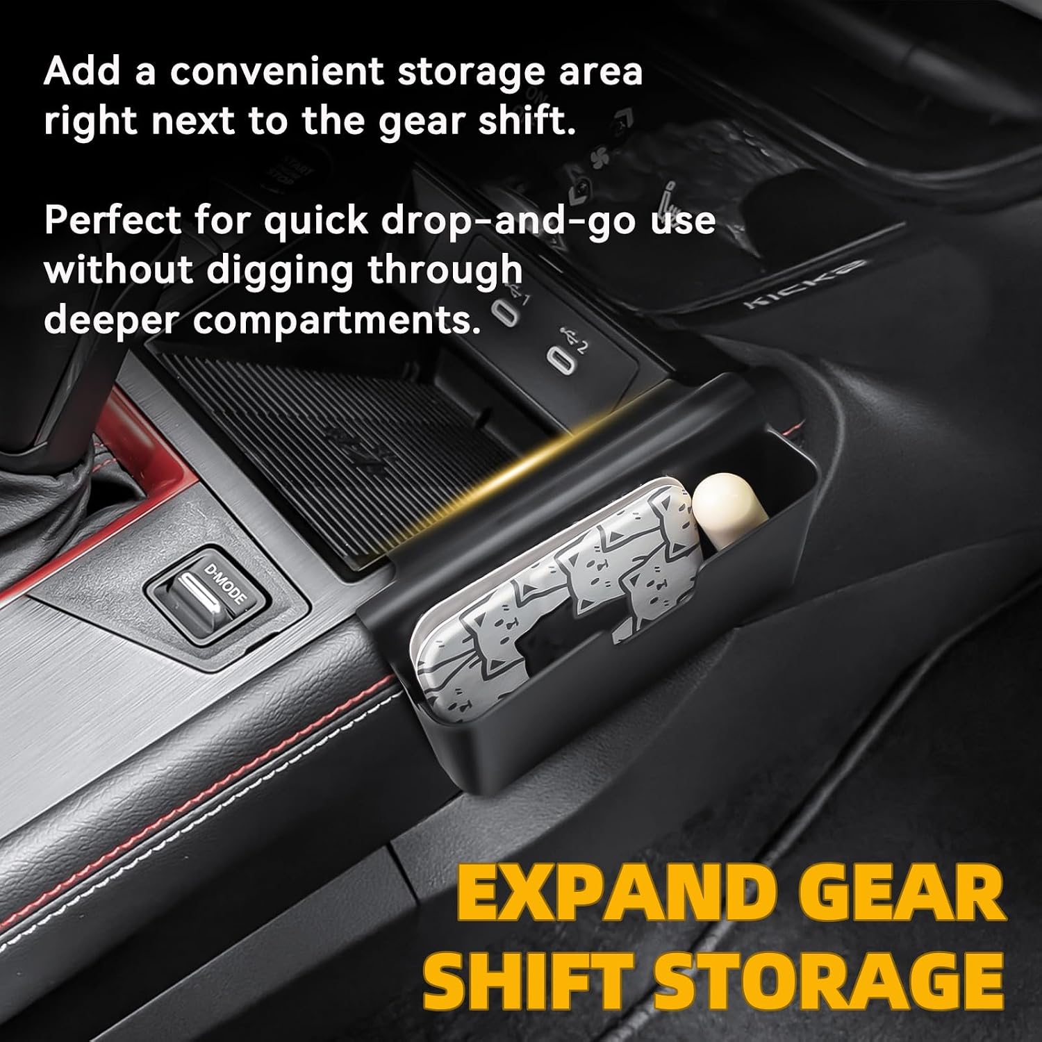 2PCS Center Console Organizer Set Compatible with 2025 2026 Nissan Kicks Accessories, Armrest Storage Tray Dual-Layer Insert + Gear Shift Side Organizer Passenger Pocket for 2025-2026 Kicks S/SV/SR