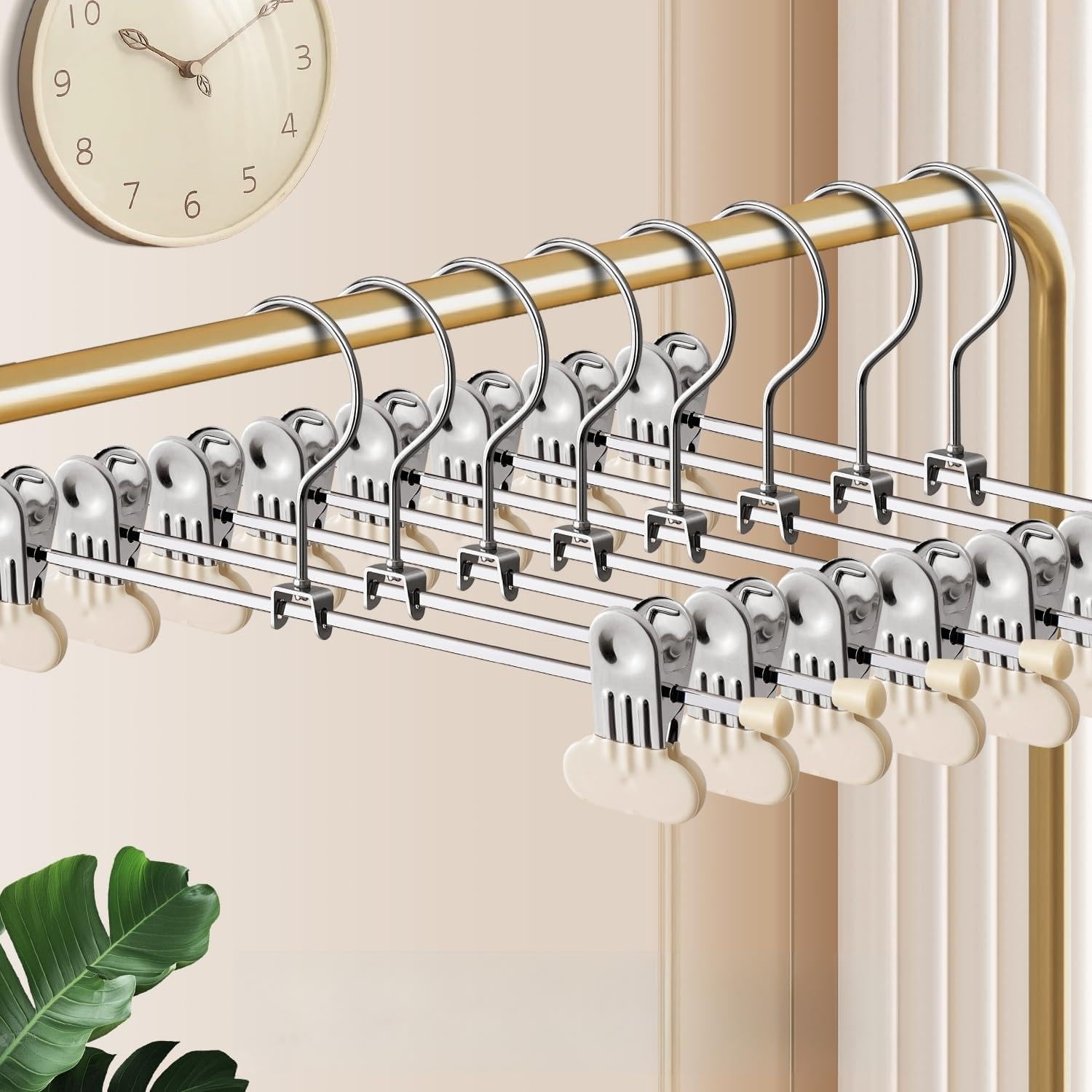 12Inch 30Pack and 14Inch 30Pack Pants Hangers with Wide Clips Adjustable Skirt Hangers for Women Non-Slip Clothes Hanger for Pants Heavy Duty Space Saving Trousers Hanger for Jeans,Shorts Ivory
