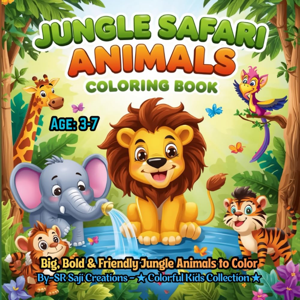 JUNGLE SAFARI ANIMALS COLORING BOOK: Big, Bold & Friendly Jungle Animals to Color for Ages 3–7 (BIG Fun Coloring)