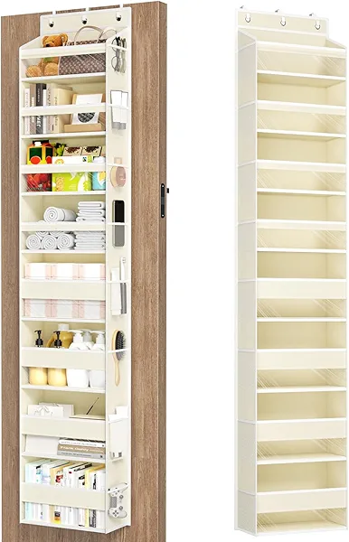 Mefirt Over The Door Organizer, 8 Shelf Door Hanging Organizers with 8 Large Capacity Pockets, Back of Door Organizer Storage Hanging Shelves for Closet Bathroom Bedroom Nursery