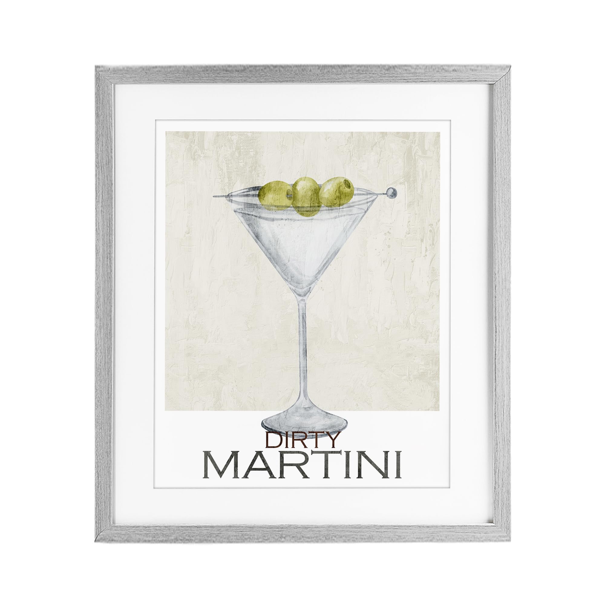 Stupell Industries Farmhouse Gray (Textured) 'Dirty Martini Olives'| Framed Print Under Glass