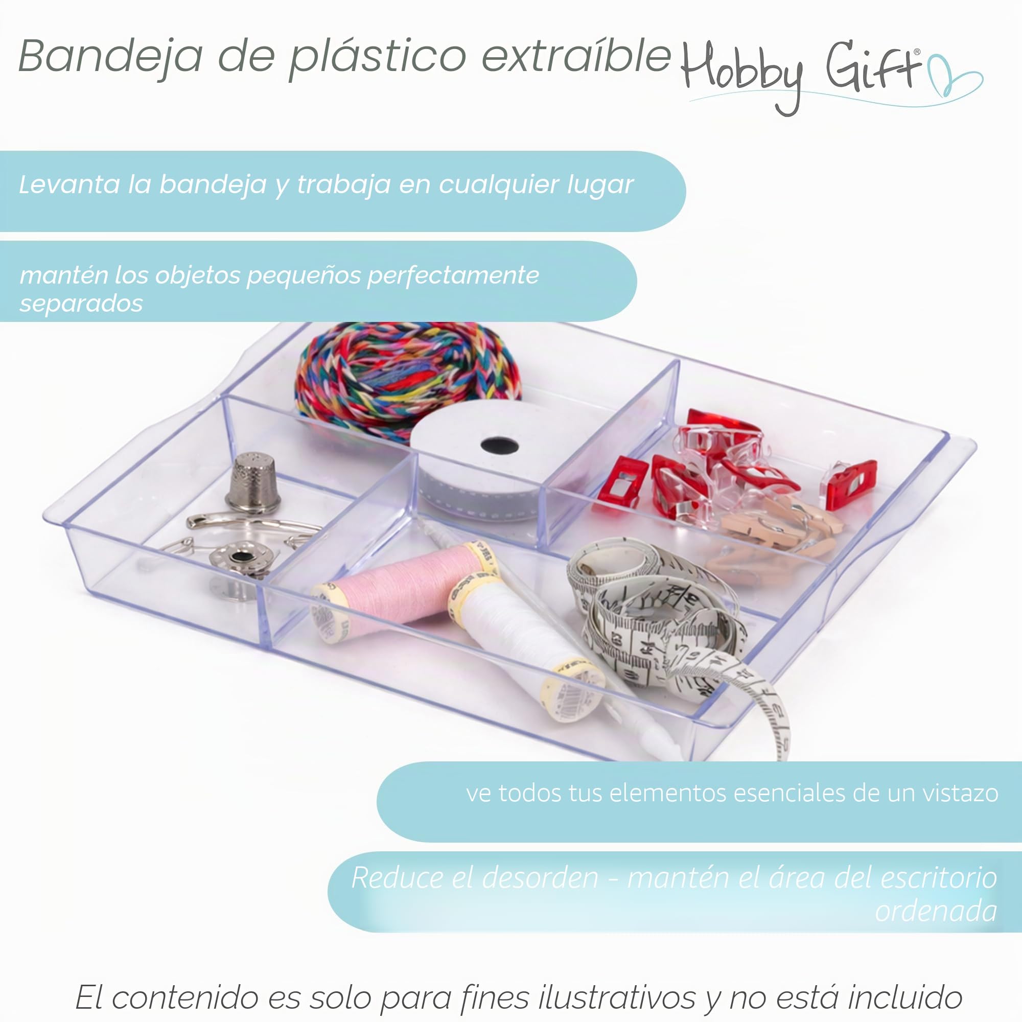 Hobby Gift Caja de Costura Grande con Asa, Cesta de Algodón para Almacenaje de Costura, Organizador con Compartimentos, 23,5 x 31 x 20 cm, Hecho en casa