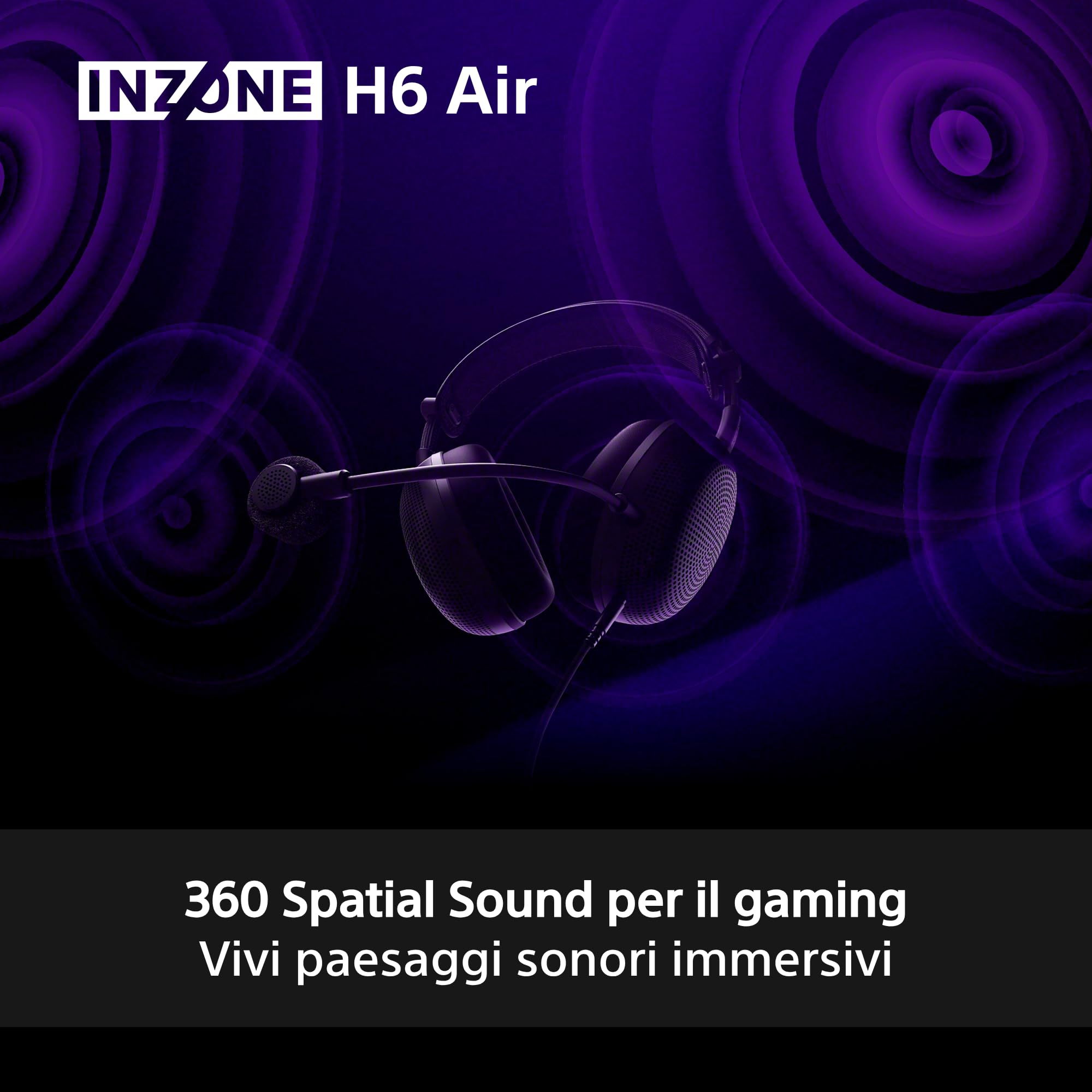 Sony INZONE H6 Air Cuffie gaming open-back cablate con 360 Spatial Sound, design ultra leggero da 199 g, microfono boom rimovibile, equalizzazione personalizzata con INZONE Hub – per PC/PS5, Black