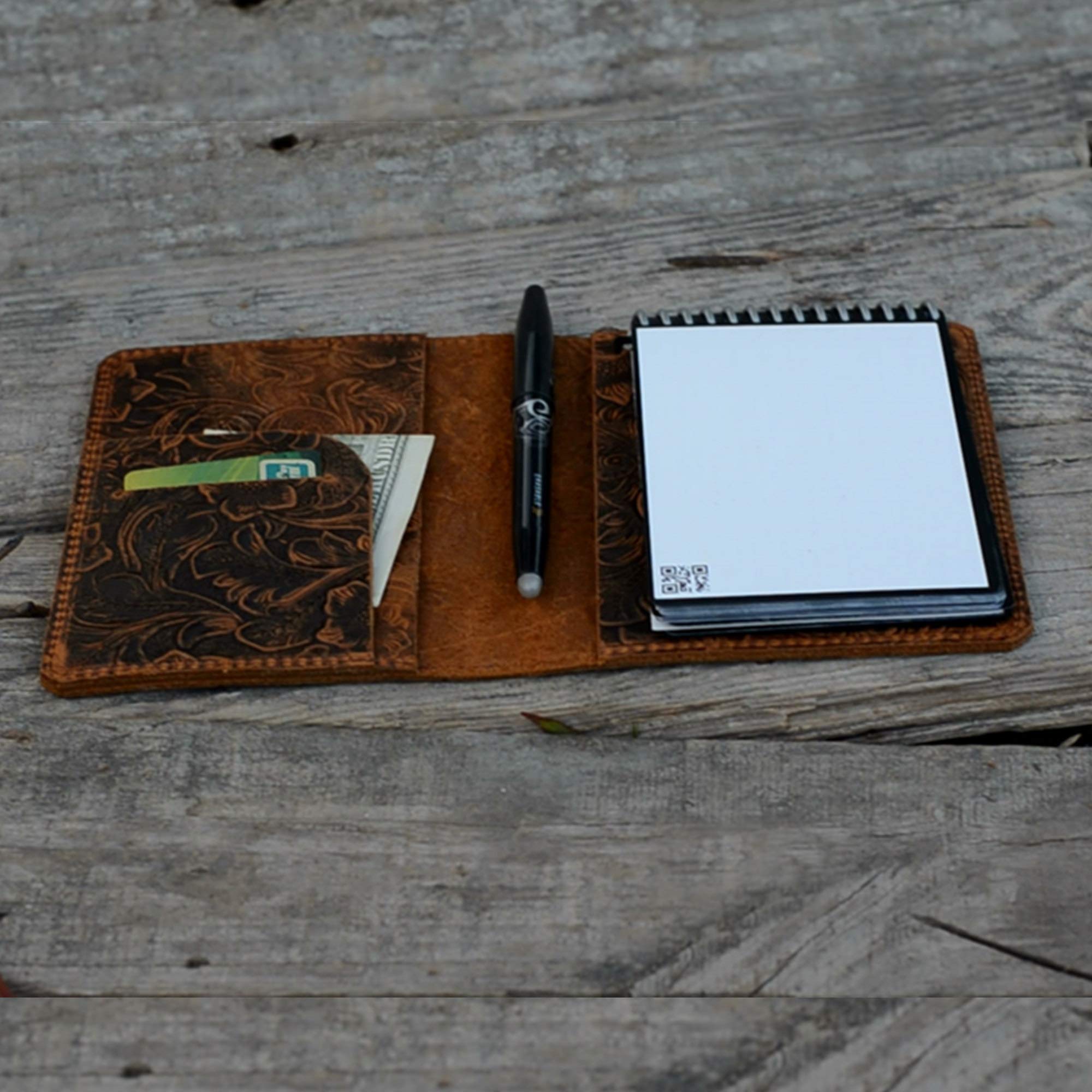 JJNUSA Leather Cover For Rocketbook Mini | Distressed Genuine Leather Journal Cover With Card Holder