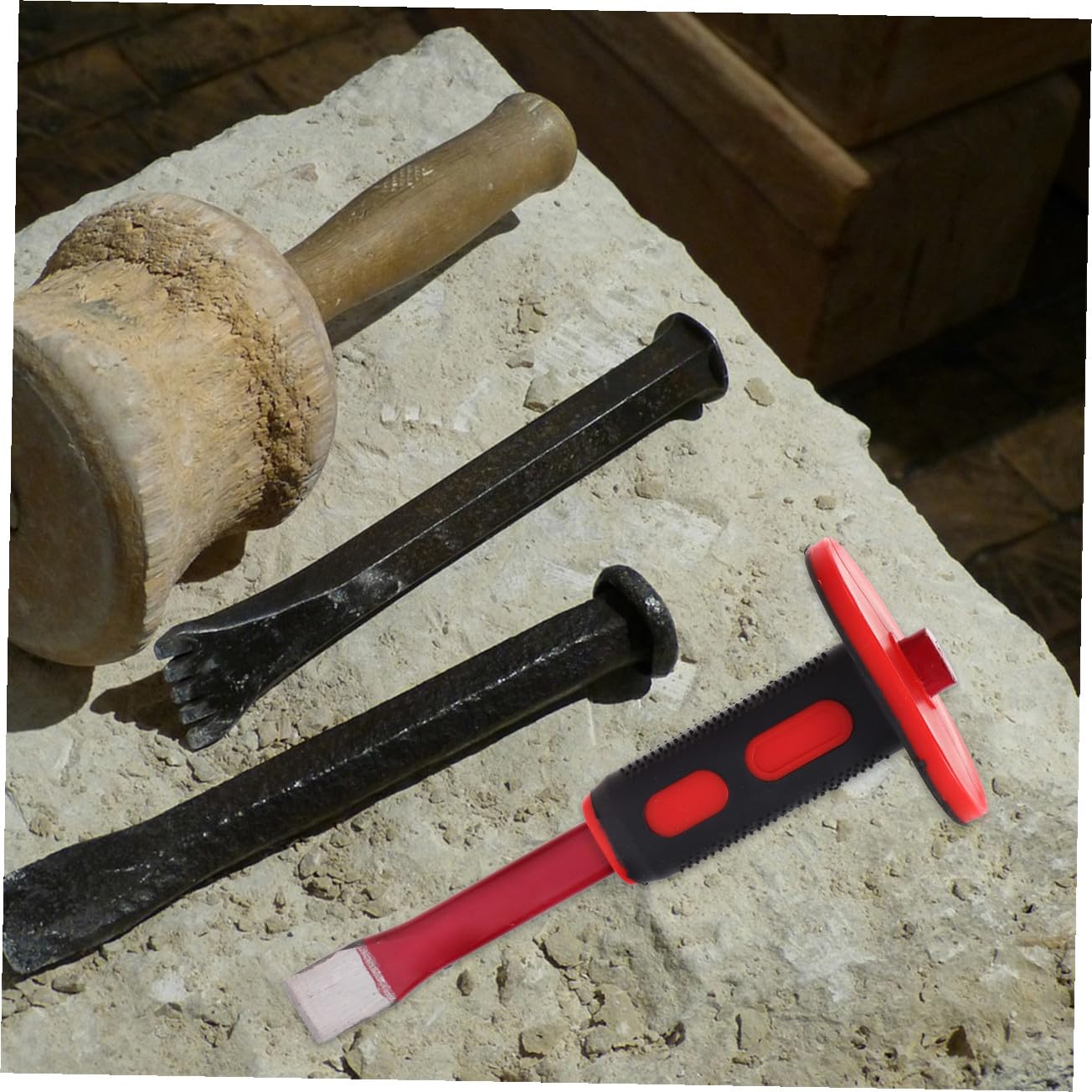 jojofuny Set di 2 Scalpelli Pesanti da 250mm per Muratura Protezione Mano, in Acciaio Cromo-vanadio, Assorbimento Urti, per Edilizia e Lavorazioni su Pietra