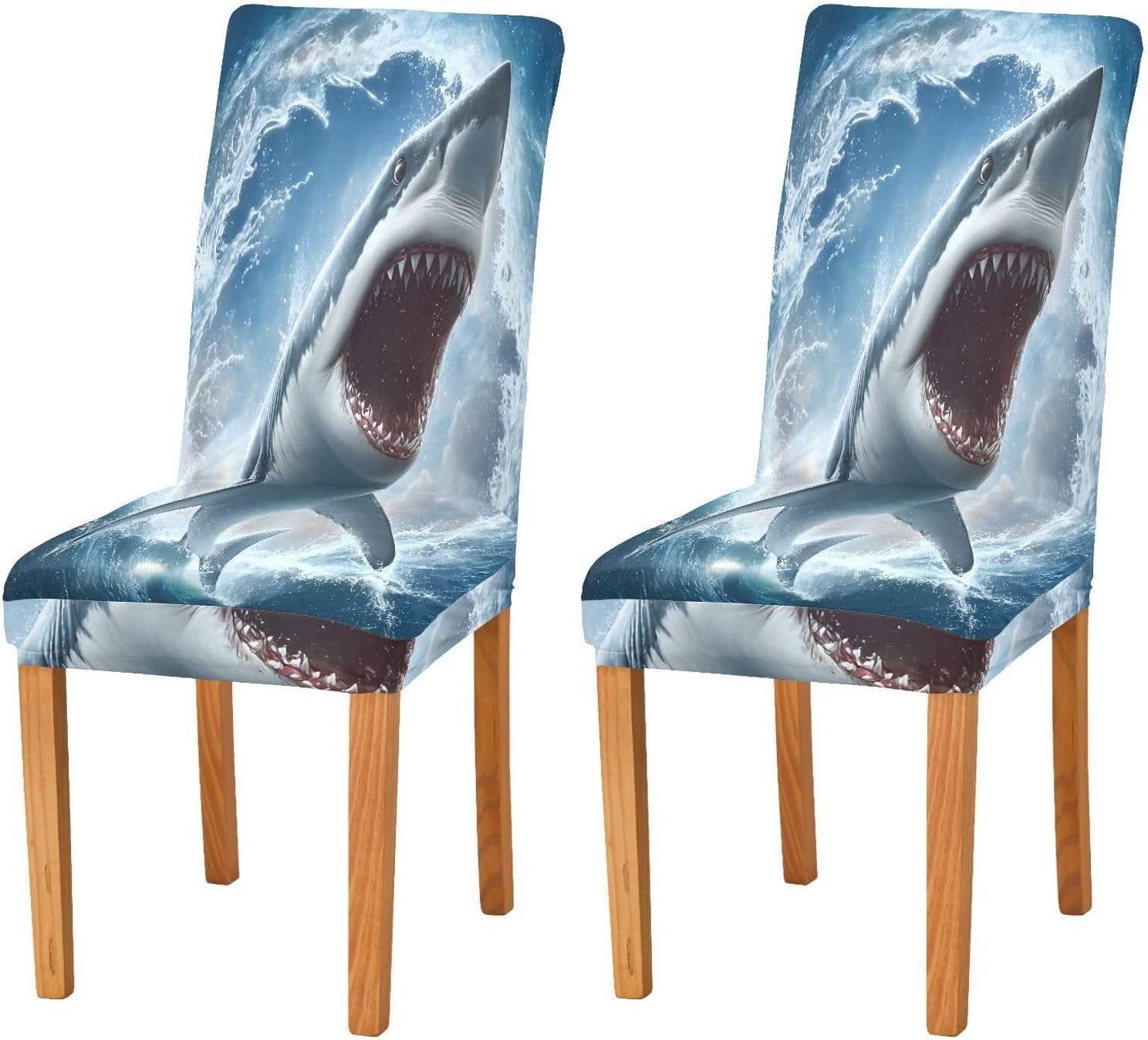 ALAZA Chair Covers for Dining Room, Mouth Opening Shark Stretch Chair Cover Sets Chair Protector Removable Washable for Ktichen Restaurant Hotel