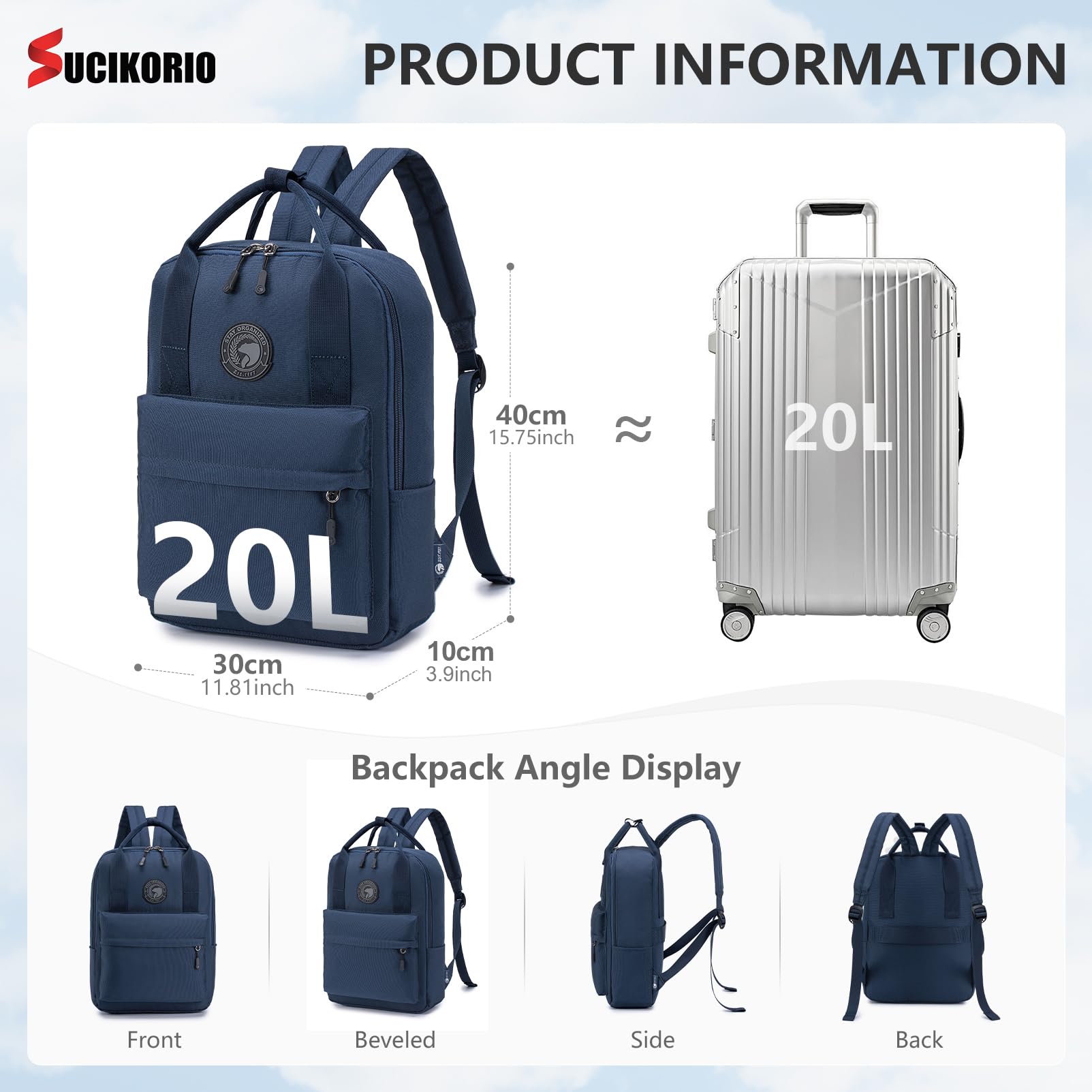40x30x10cm Lufthansa British Airways Reiserucksack Handgepäck Flugzeug, Wasserdicht Oxford Handgepäck Travel Rucksack mit 14 Zoll Laptopfach Daypack Schulrucksack für Damen, Herren, Reisen
